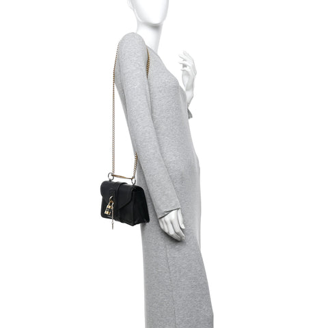 Goatskin Calfskin Mini Aby Chain Shoulder Bag Black