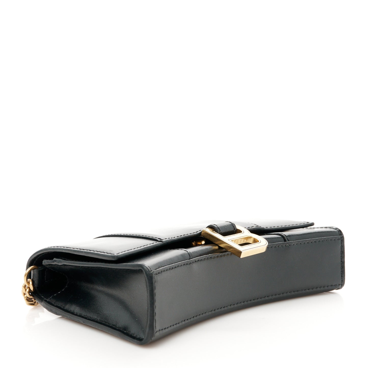 Shiny Box Calfskin Hourglass Chain Bag Black