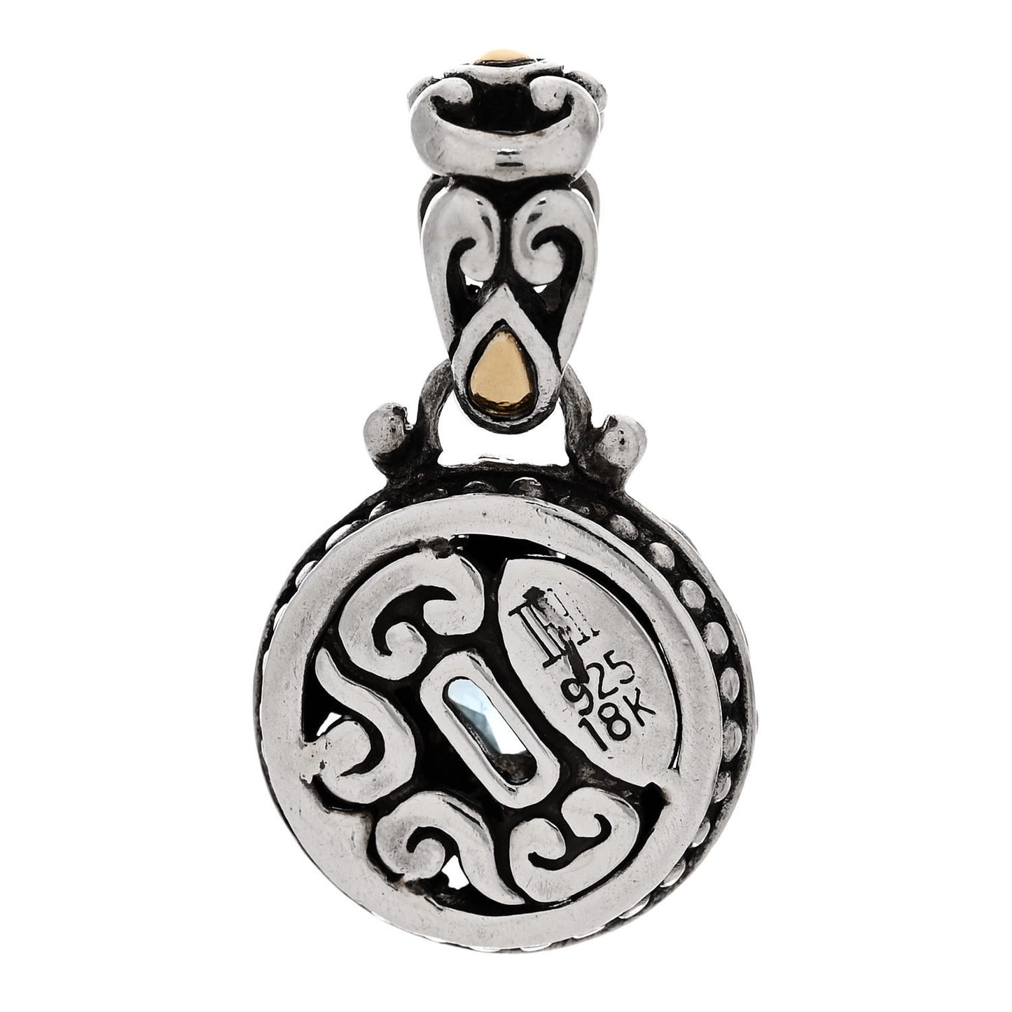 Sterling Silver 18K Yellow Gold Blue Topaz Pendant