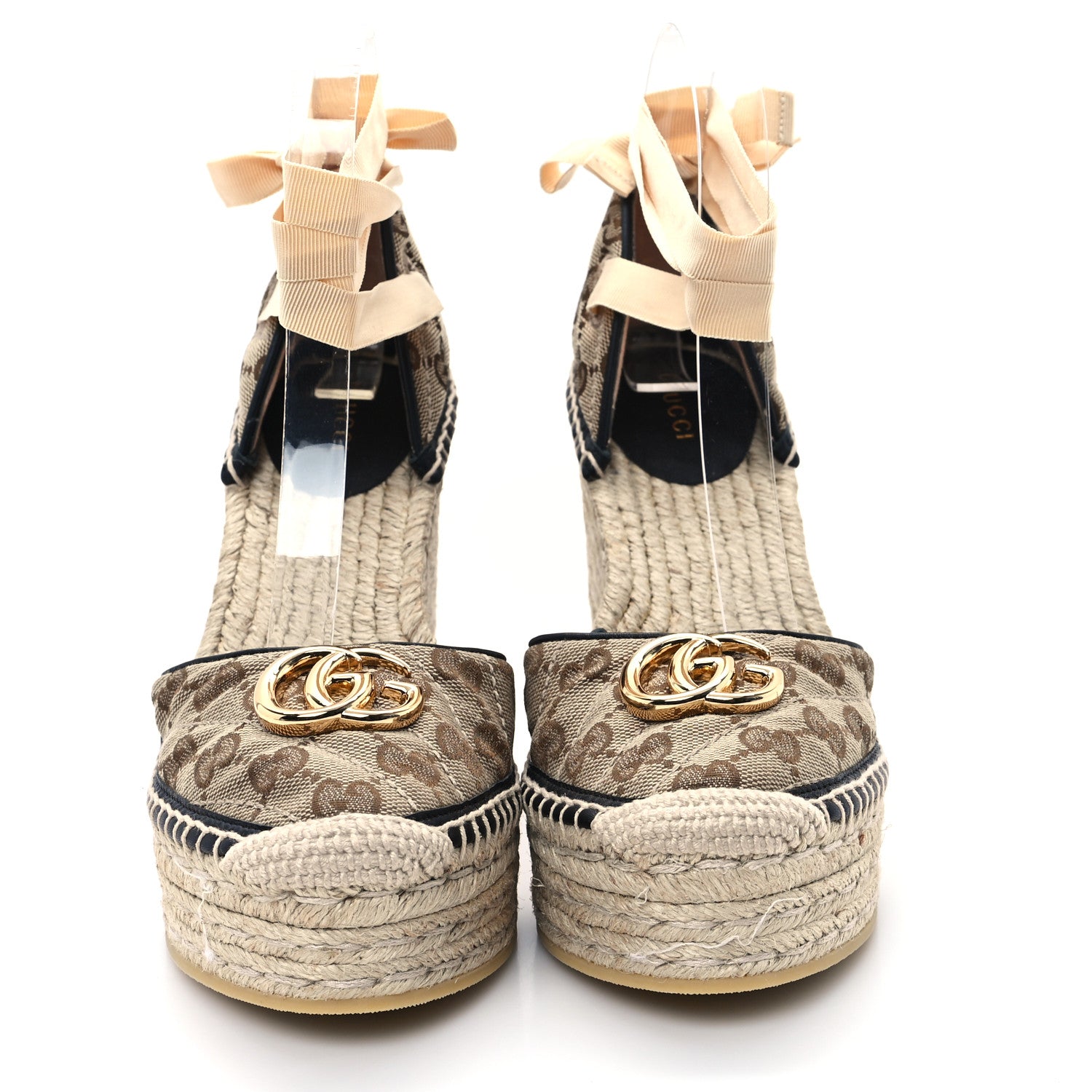 Gucci Monogram Matelasse GG Marmont Ankle Wrap Platform 35/120mm Espadrille Wedges 39.5 Beige Ebony Black Sand Storm 3 of 10