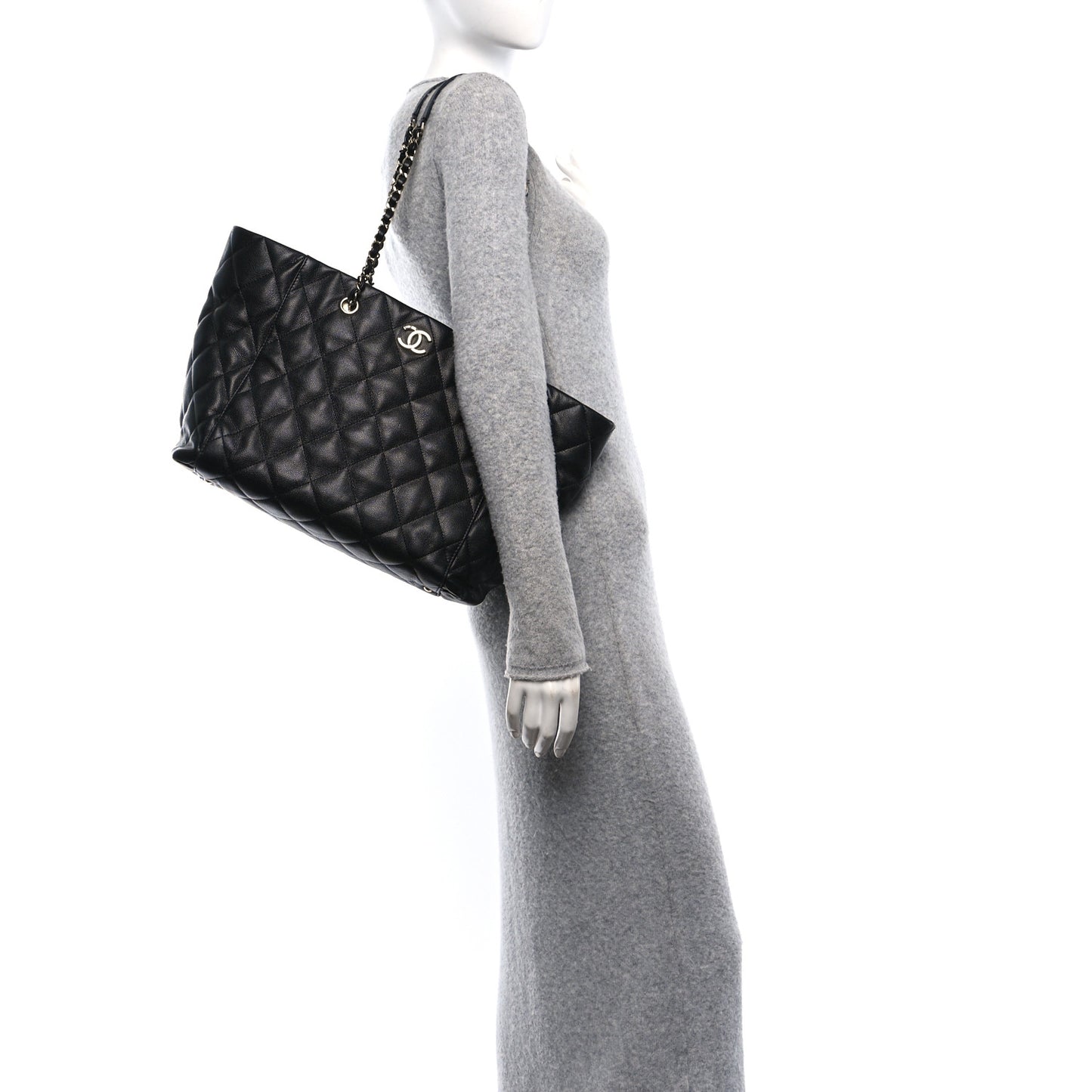 Caviar Quilted Large Shopping Tote Black