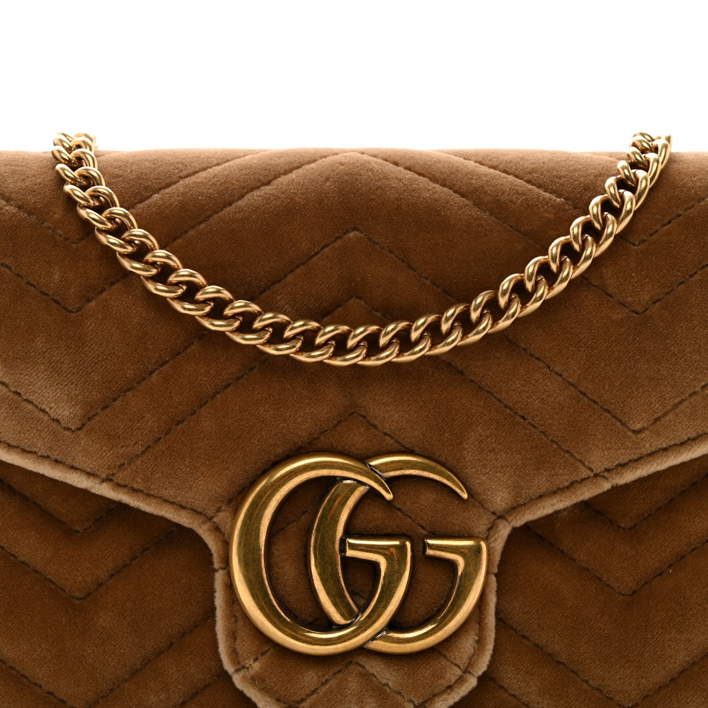Velvet Matelasse GG Marmont Chain Wallet Taupe