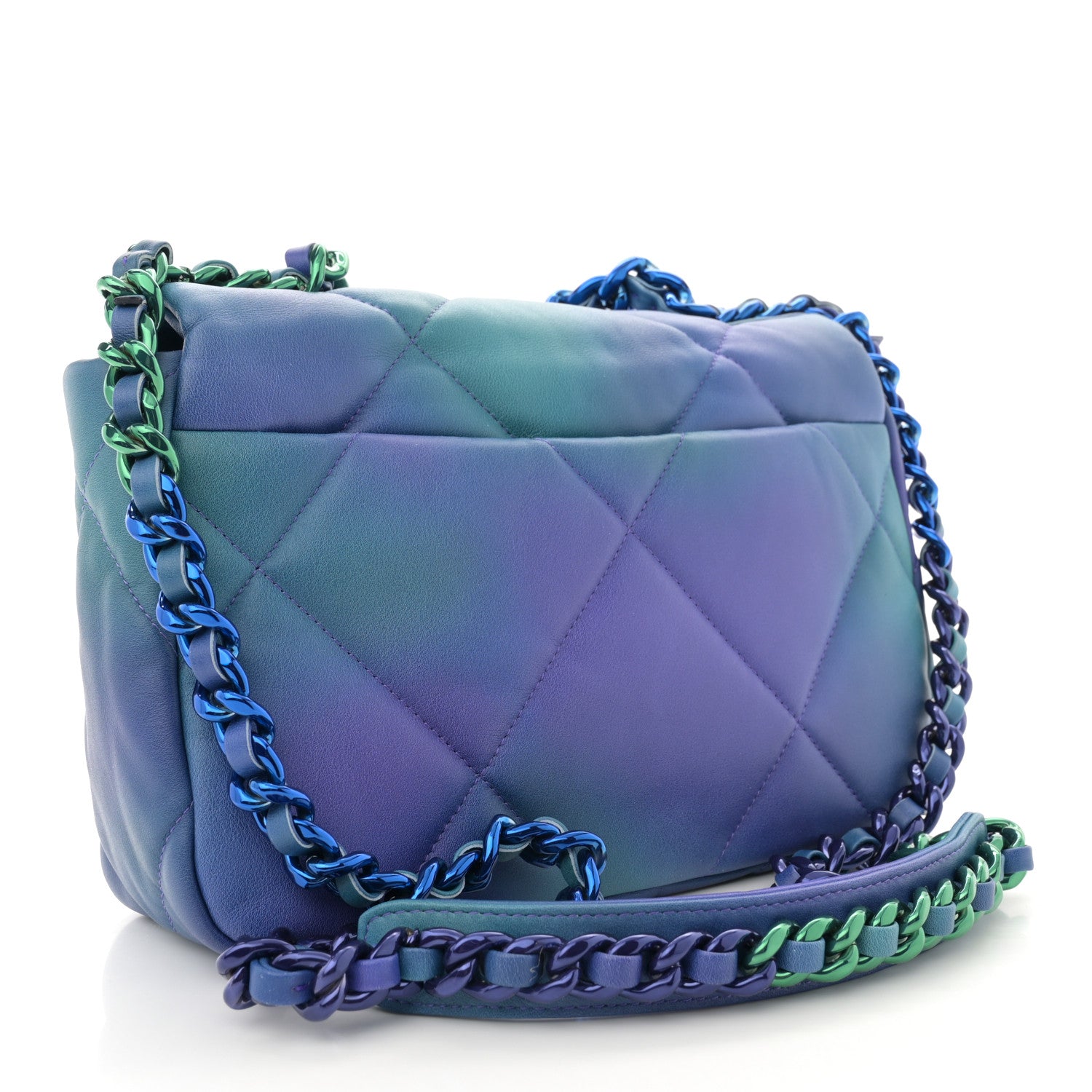 Chanel Tie Dye Calfskin Quilted Medium Chanel 19 Flap Blue Purple 3 of 11