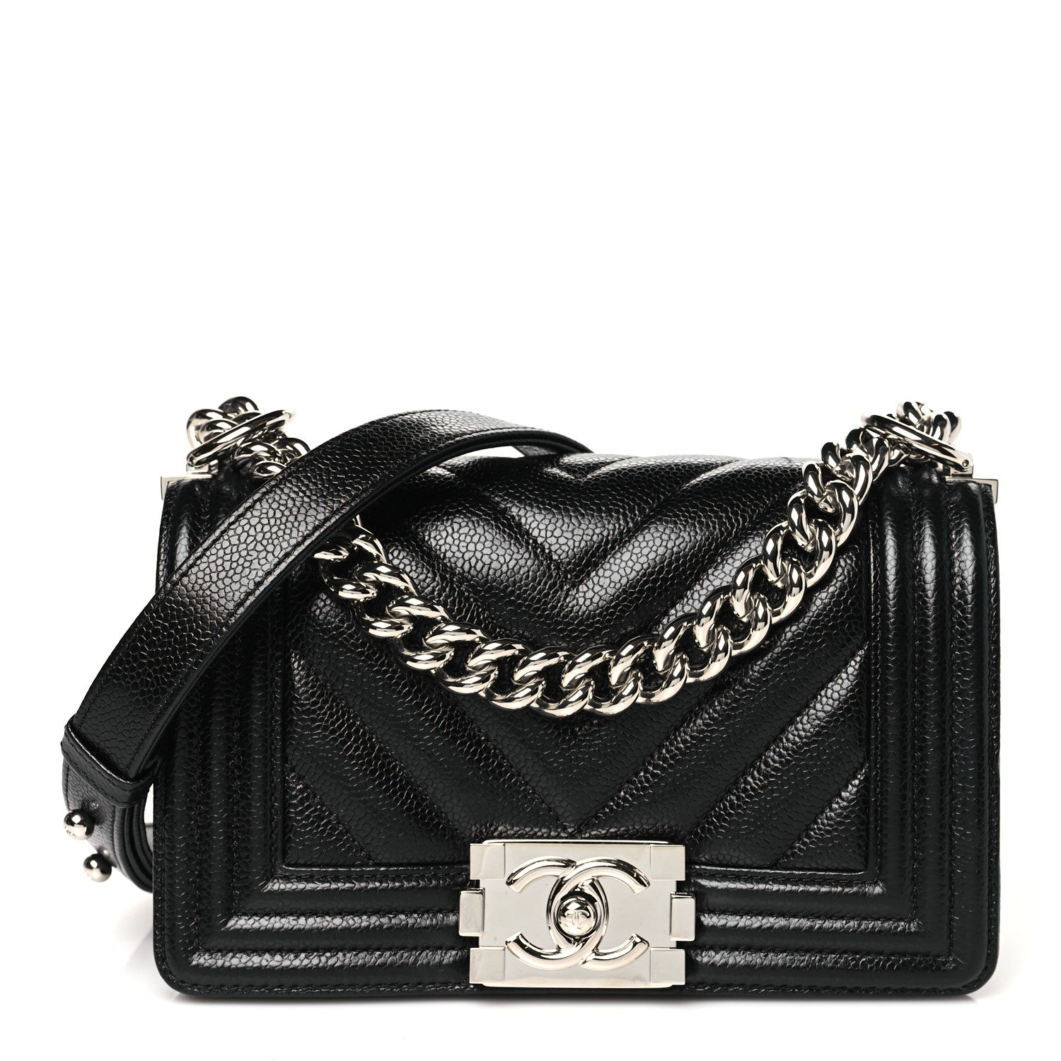 Chanel Caviar Chevron Quilted Small Boy Flap Black 1 of 10