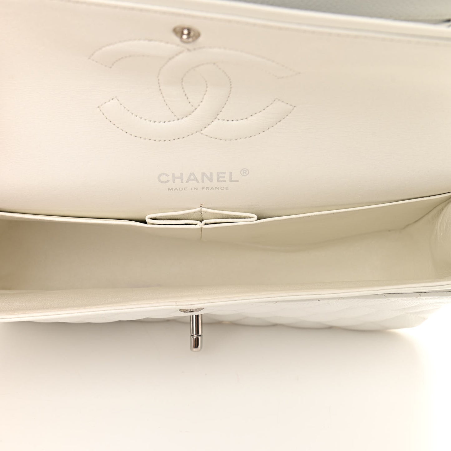 Caviar Quilted Medium Double Flap White