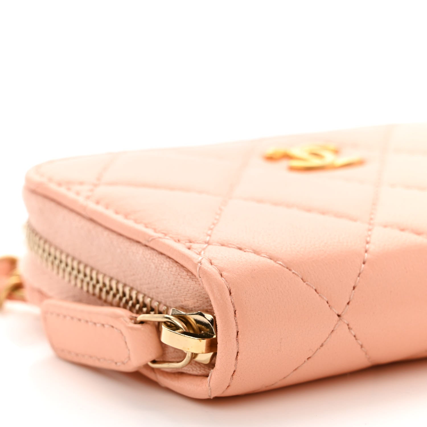Chanel Lambskin Quilted CC Pearl Crush Zip Card Holder On Chain Pink 9 of 11