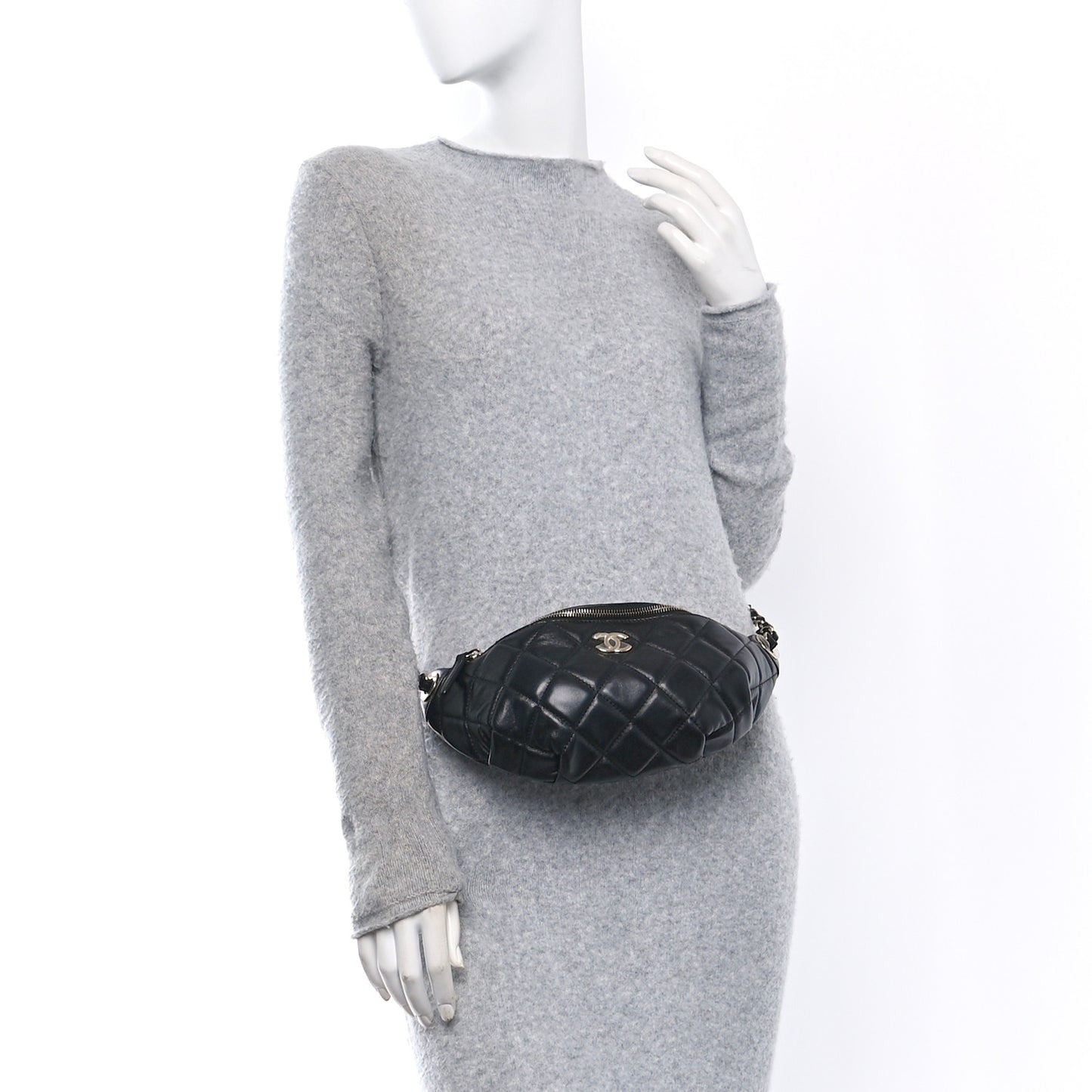 Lambskin Quilted Waist Bag Fanny Pack Black