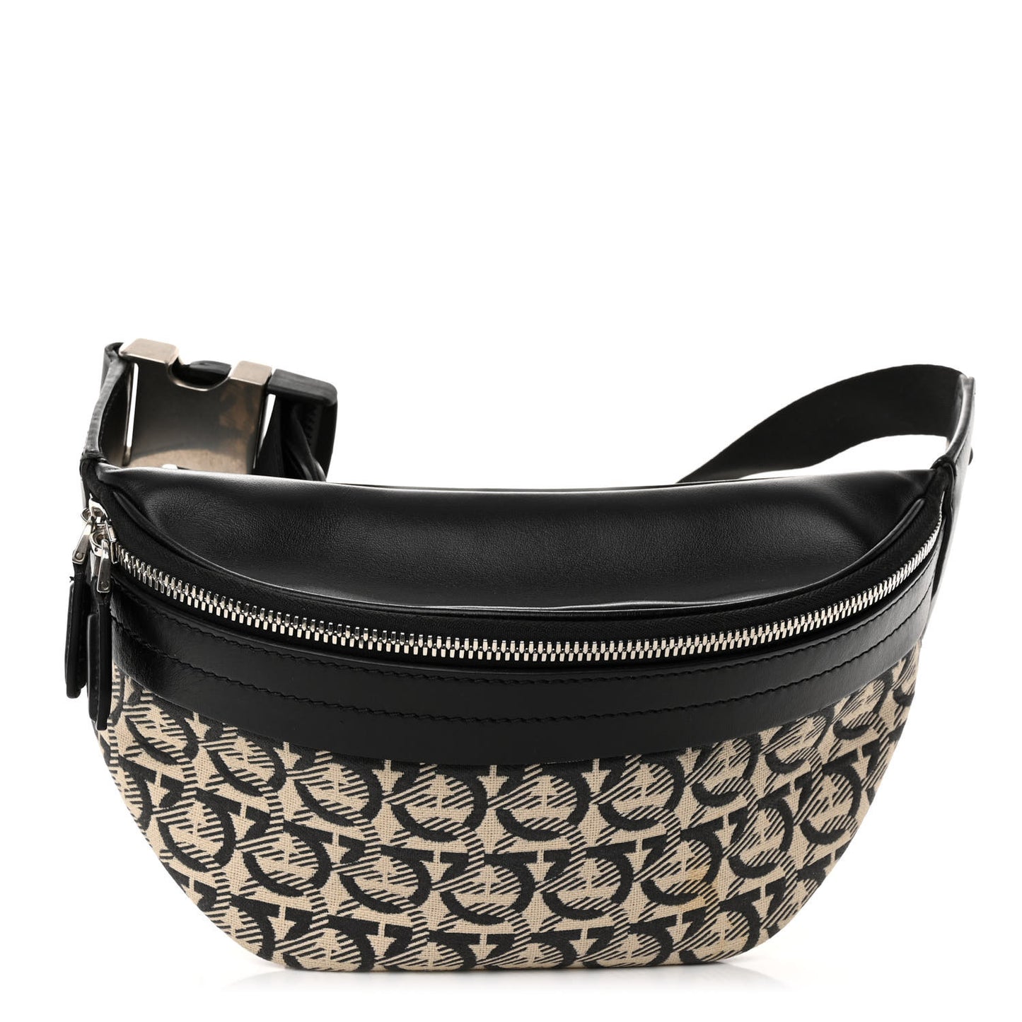Gancini Monogram Calfskin Waist Bag Black Beige