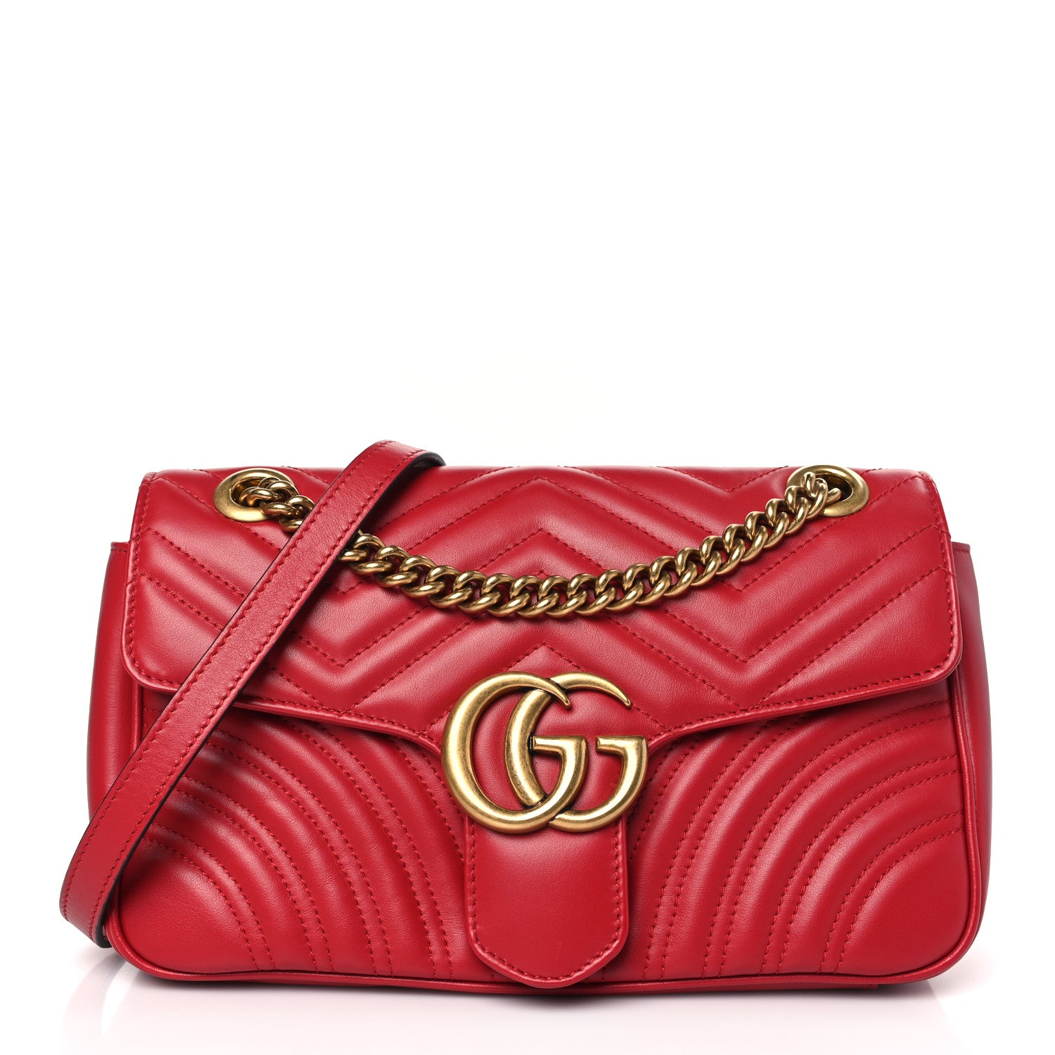 Gucci Calfskin Matelasse Small GG Marmont Shoulder Bag Hibiscus Red 1 of 9
