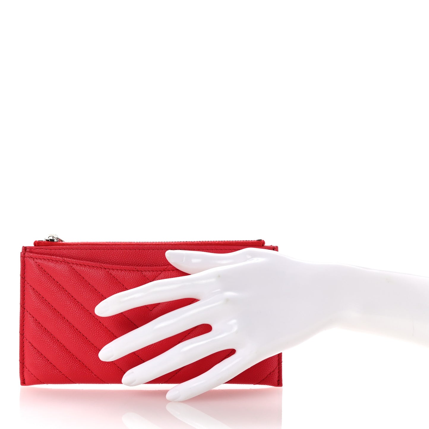 Caviar Chevron Quilted Zip Pouch Red