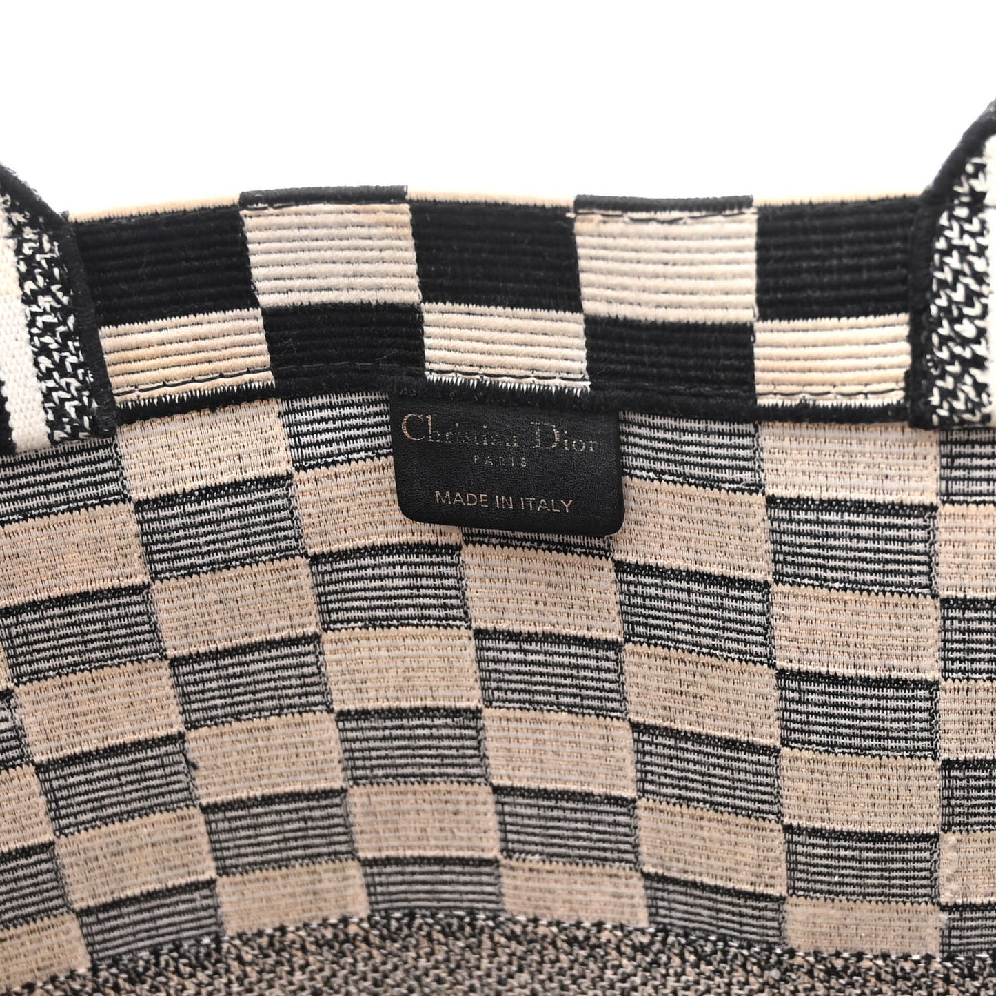 Canvas Embroidered Checkered Book Tote Black White