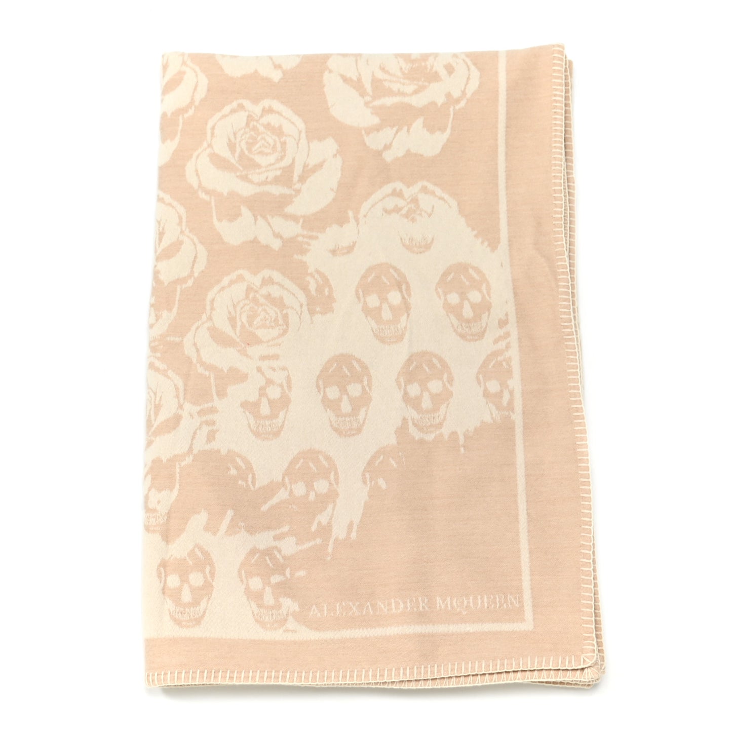 Wool Cashmere Roses Skull Blanket Ivory Havana Beige