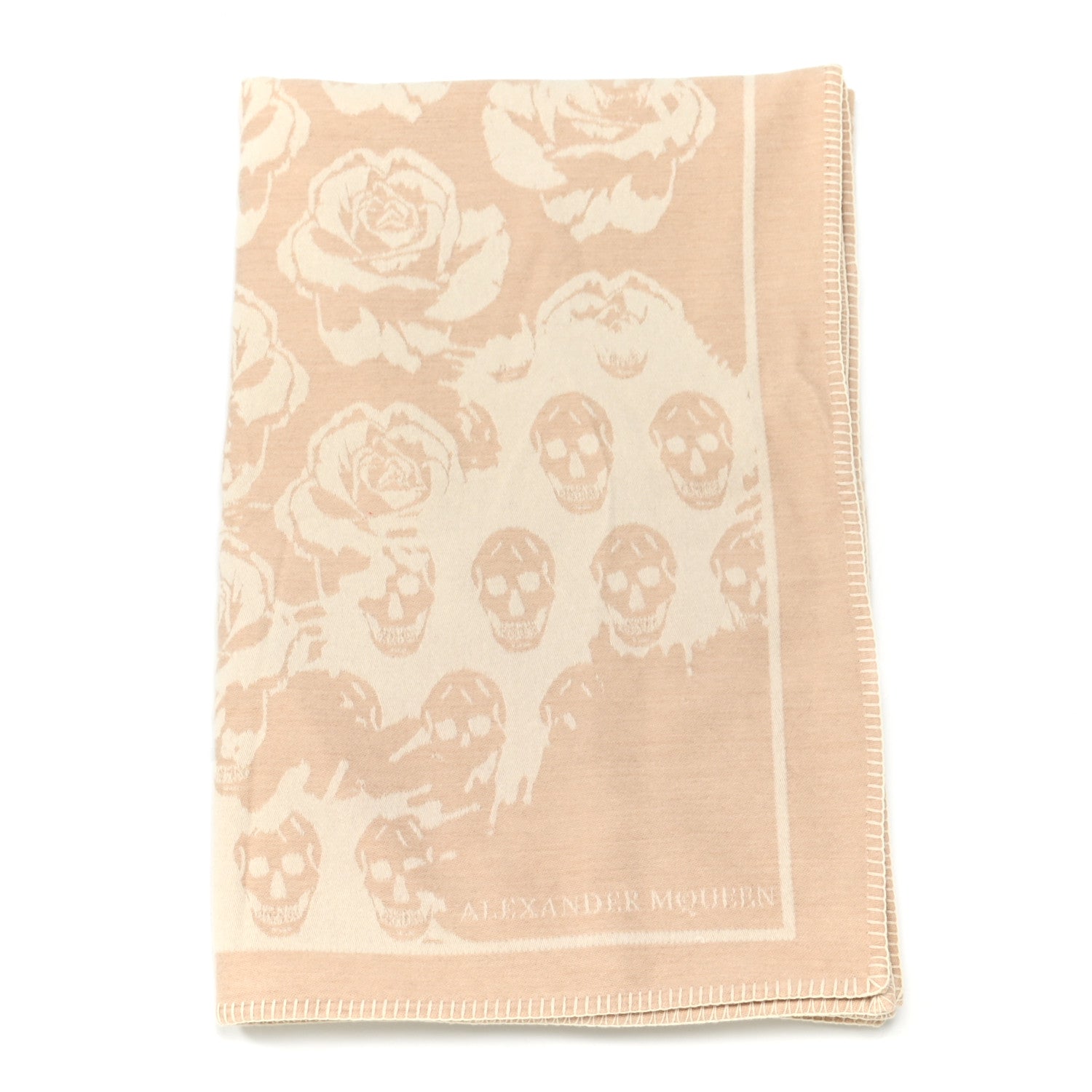 Alexander McQueen Wool Cashmere Roses Skull Blanket Ivory Havana Beige 1 of 3