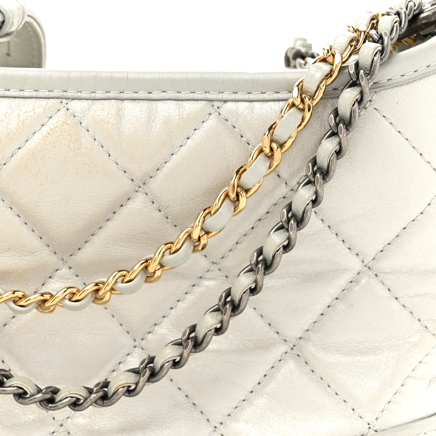 Metallic Aged Calfskin Quilted Small Gabrielle Hobo Silver