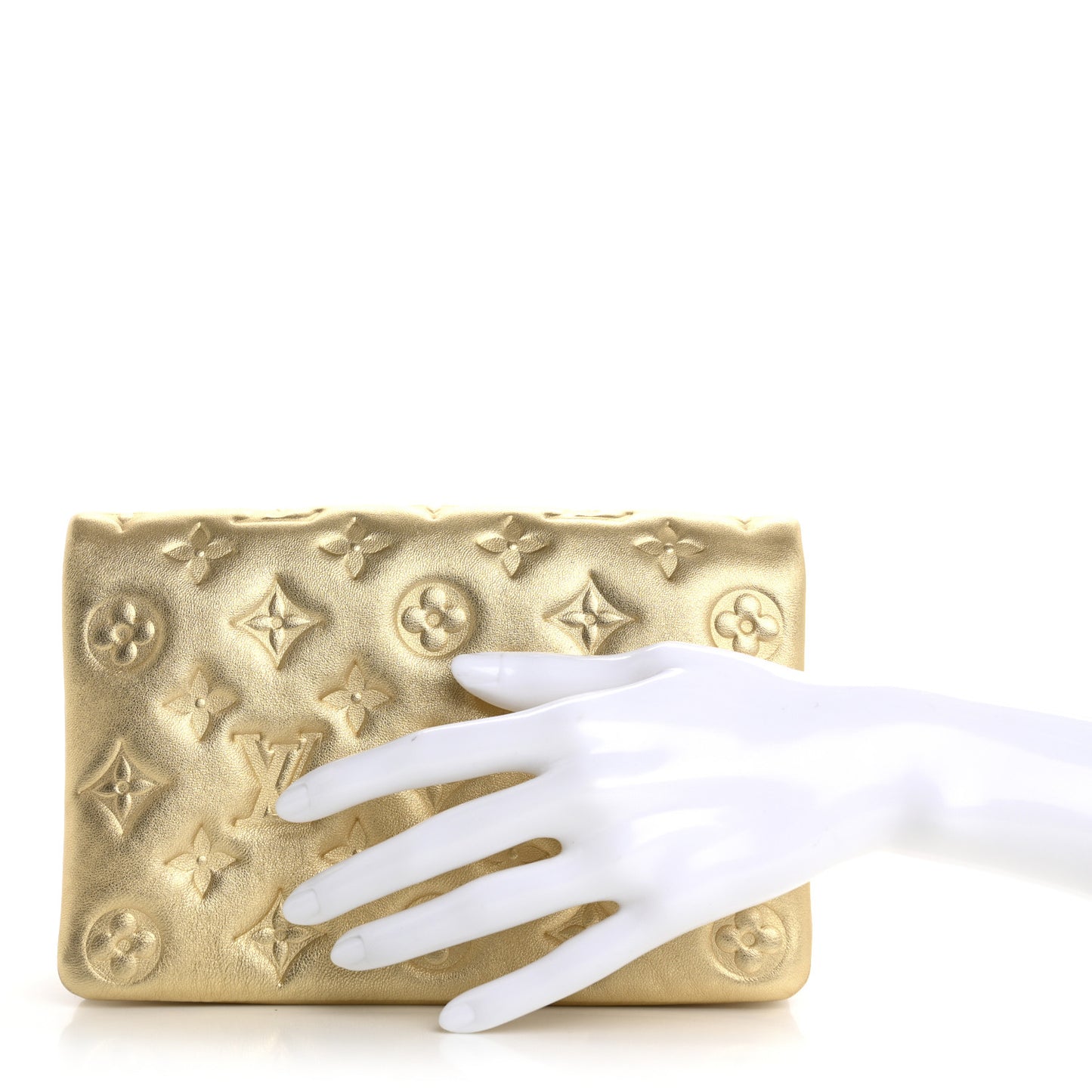 Metallic Lambskin Embossed Monogram Pochette Coussin Gold
