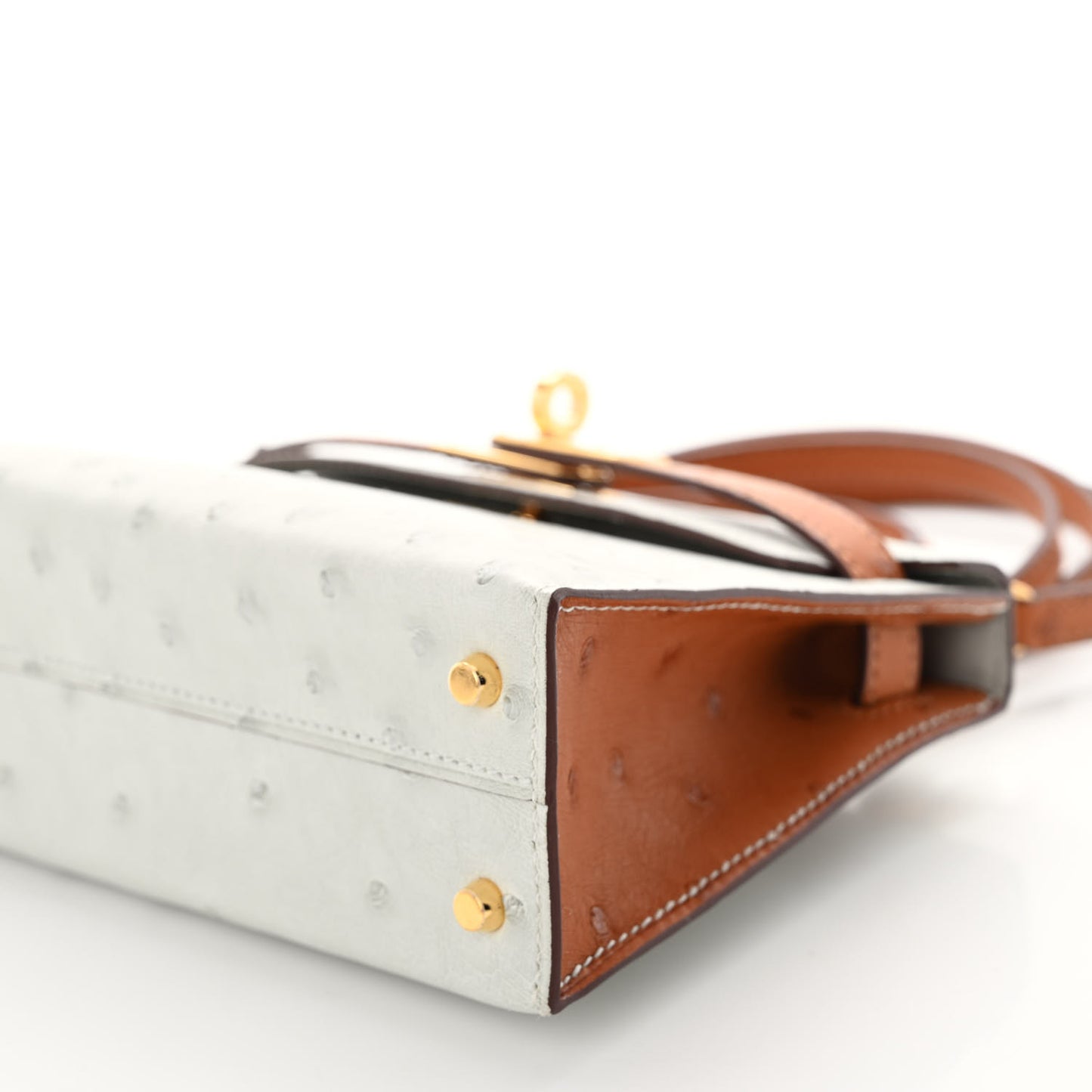 Ostrich Horseshoe Mini Kelly Sellier 20 Gris Perle Gold
