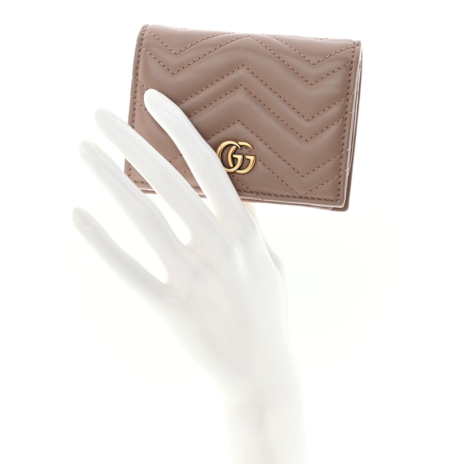 Gucci Calfskin Matelasse GG Marmont Card Case Porcelain Rose 2 of 10