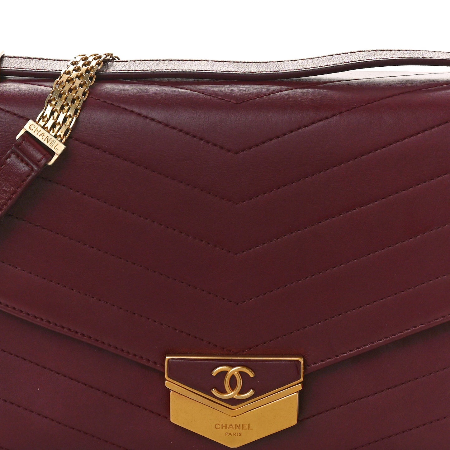 Calfskin Chevron Quilted Medal Flap Burgundy
