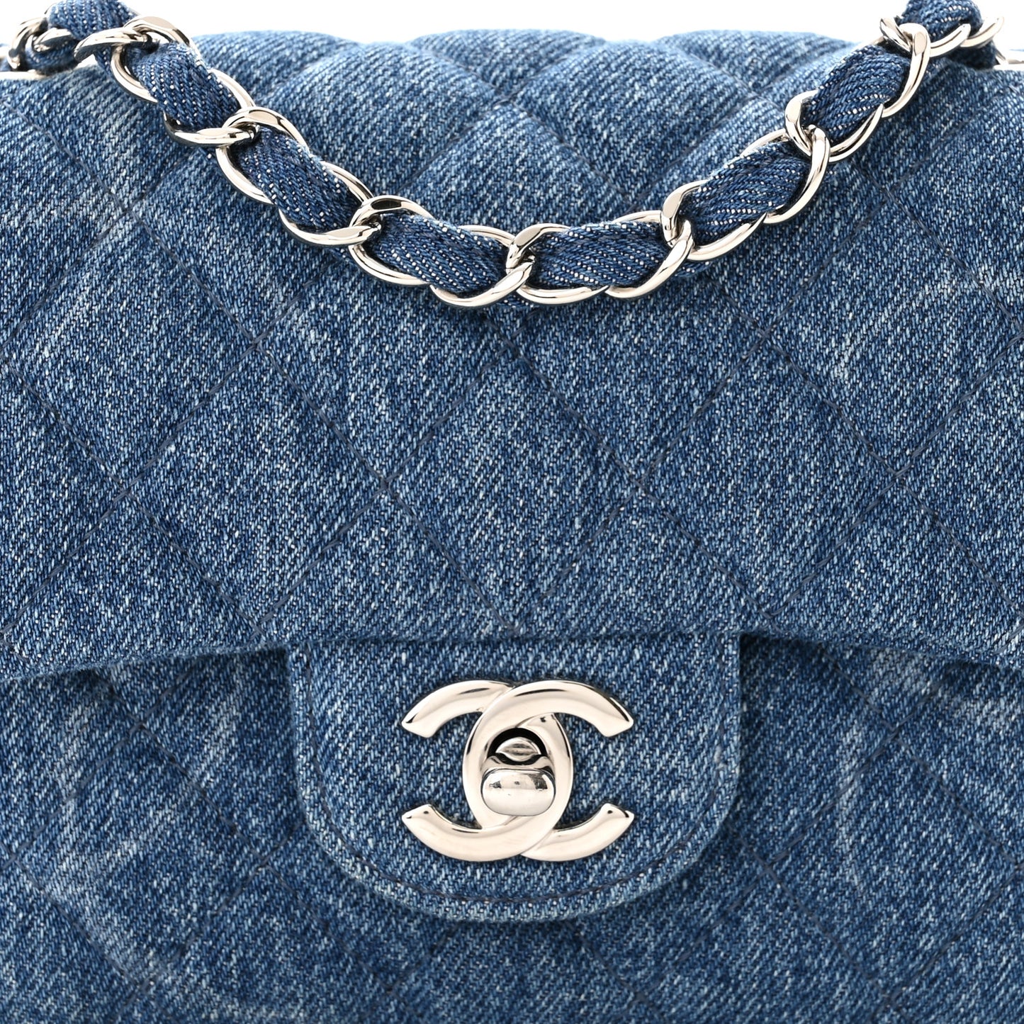 Denim CC Quilted Mini Square Flap Blue