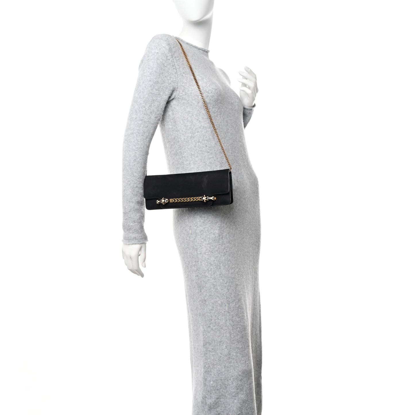 Suede Tigrette Chain Clutch Black