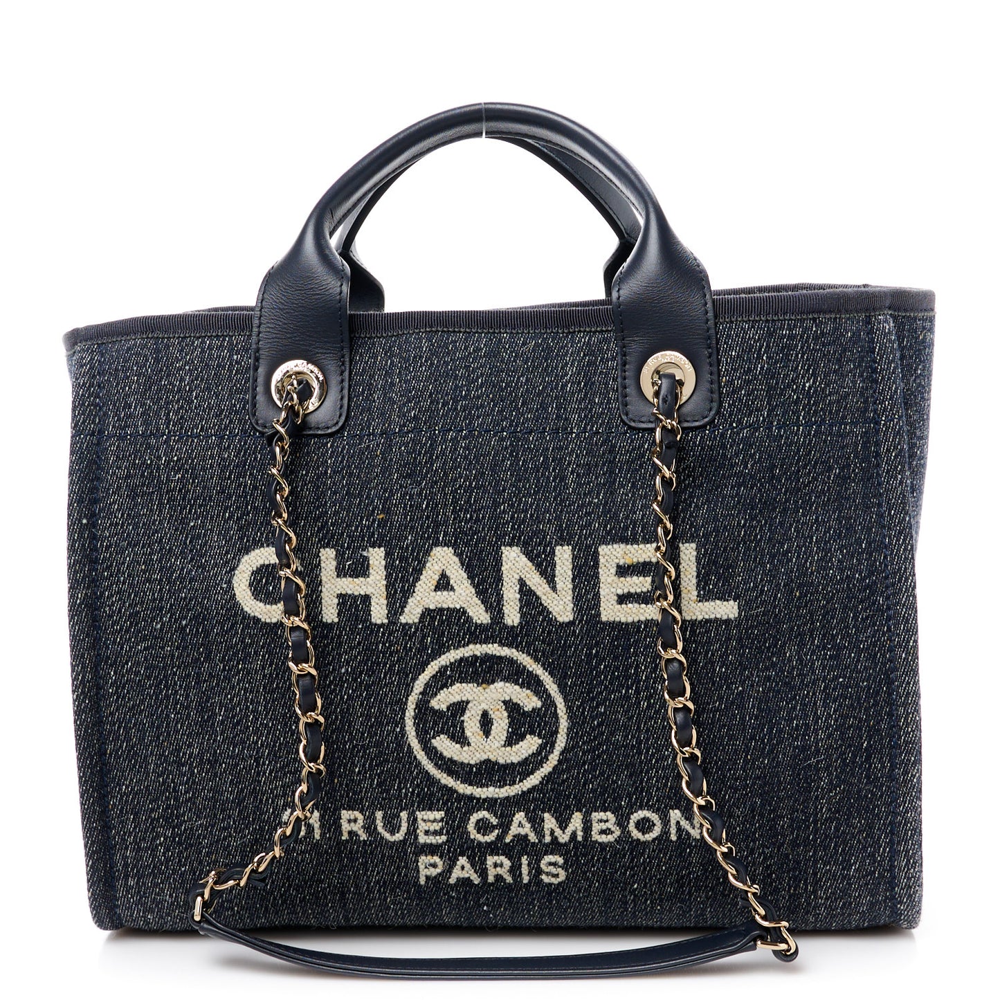 Denim Small Deauville Tote Dark Blue White