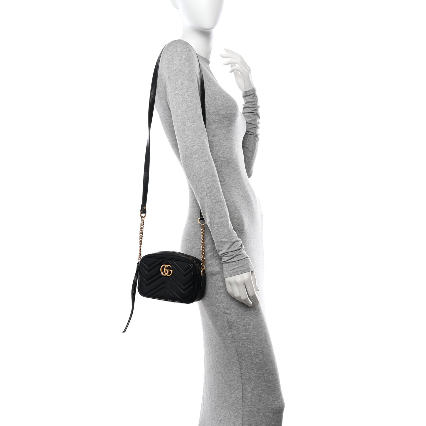 Calfskin Matelasse Mini GG Marmont Chain Shoulder Bag Black