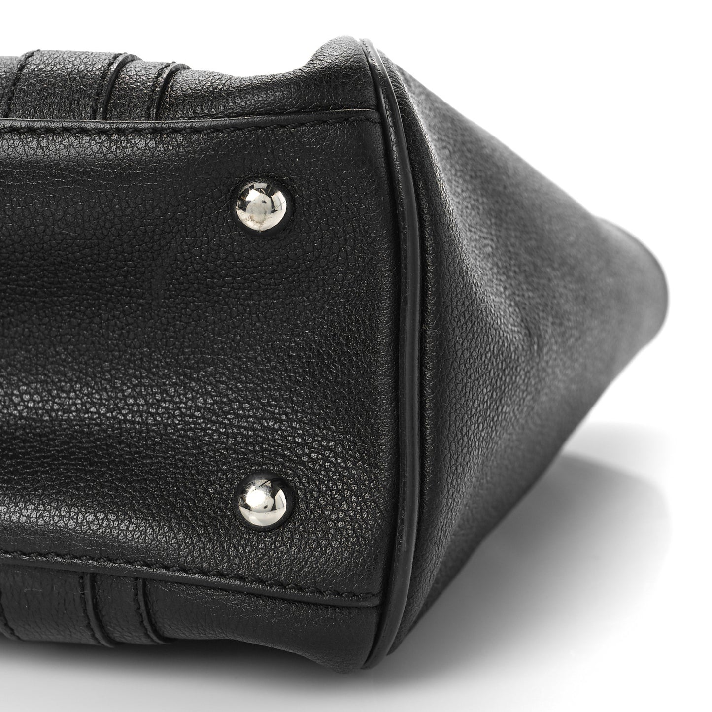 Grained Calfskin Studded Boston Bag Black