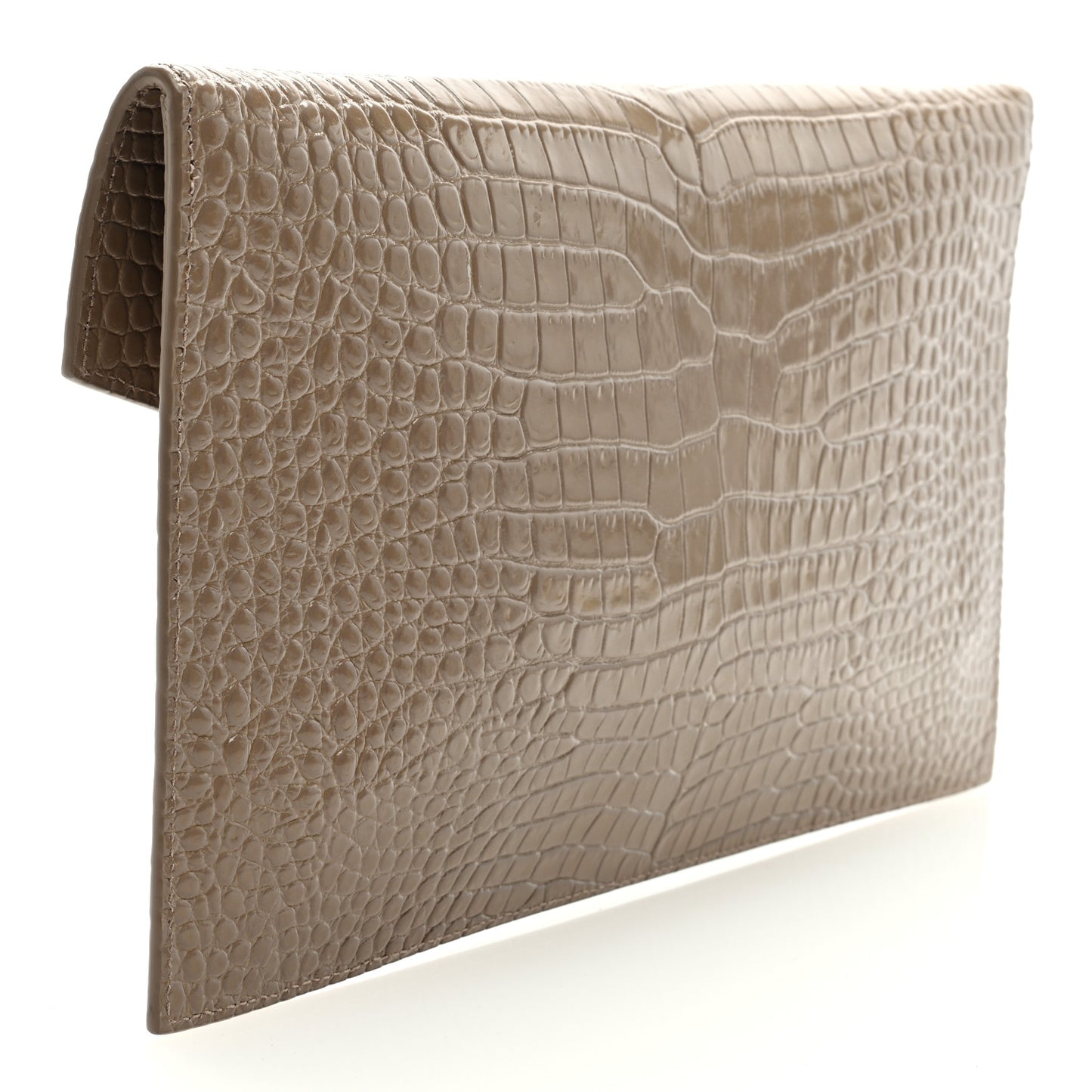 Calfskin Crocodile Embossed Uptown Monogram Pouch Brown