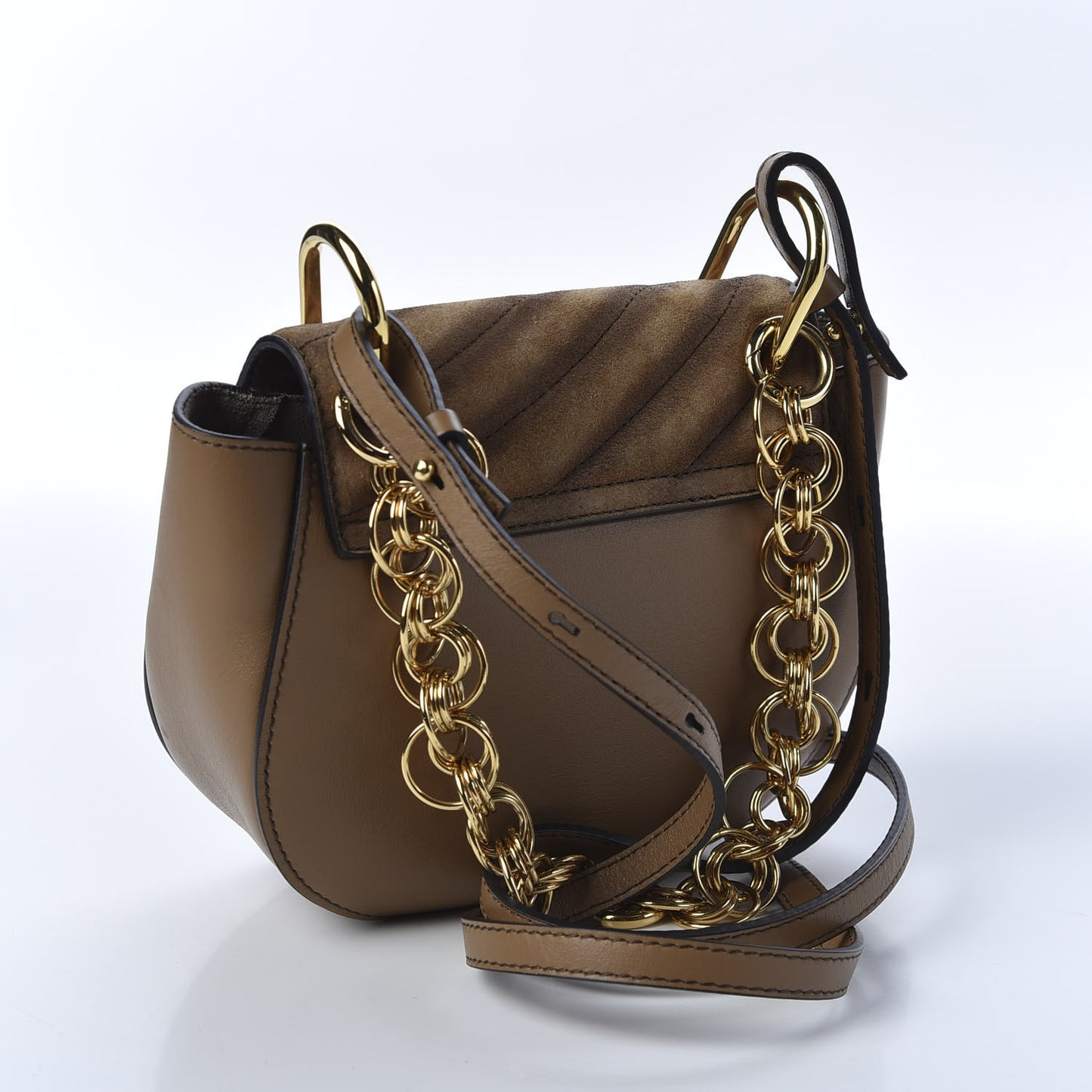 Suede Calfskin Quilted Drew Bijou Shoulder Bag Nut