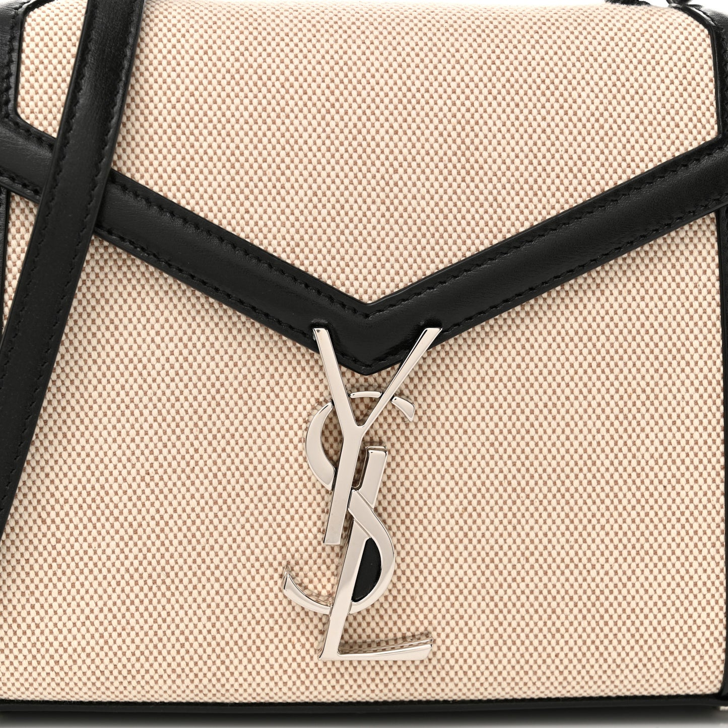 Canvas Calfskin Mini Classic Monogram Cassandra Top Handle Natural Beige Black
