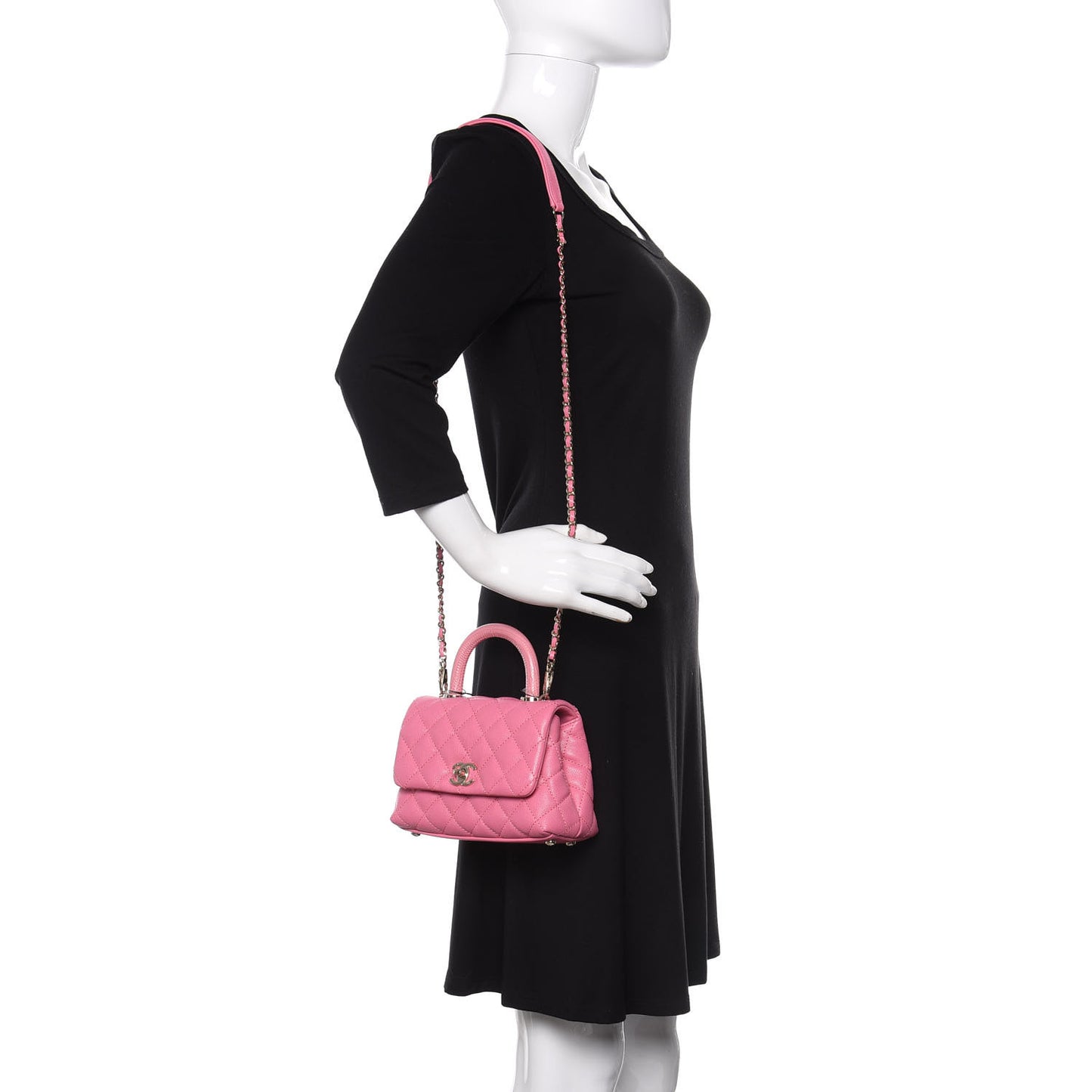 Caviar Quilted Lizard Embossed Extra Mini Coco Handle Flap Pink