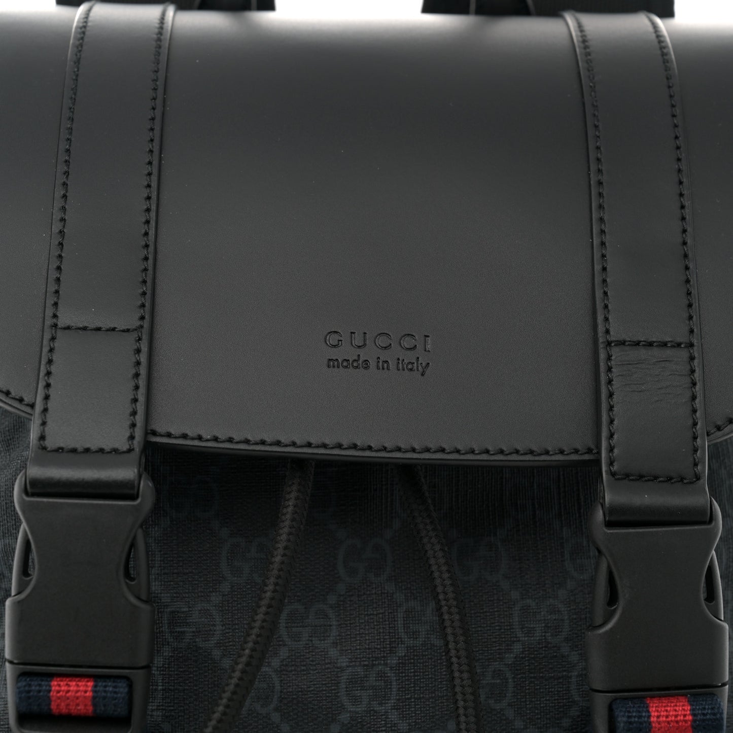 Soft GG Supreme Monogram Calfskin Web Double Buckle Backpack Black