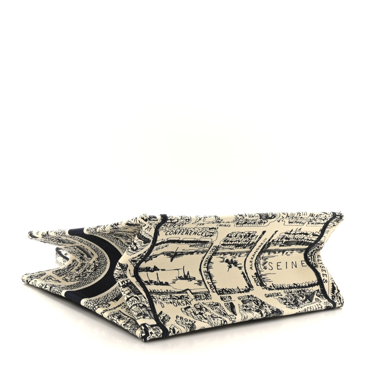 Canvas Embroidered Medium Plan De Paris Book Tote Beige Black