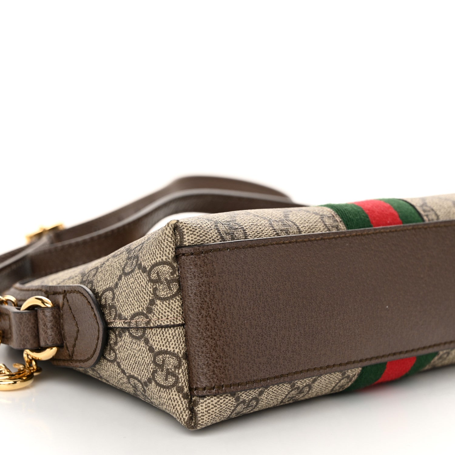 Gucci GG Supreme Monogram Textured Dollar Calfskin Web Small Ophidia Dome Shoulder Bag Beige Ebony New Acero 9 of 10