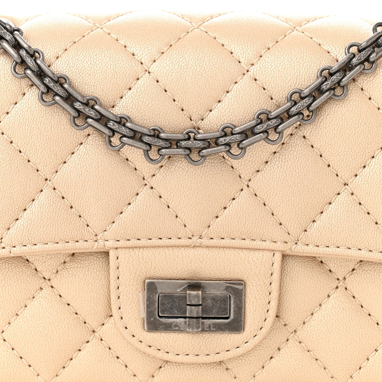 Metallic Sheepskin Quilted 2.55 Reissue Mini Flap Beige