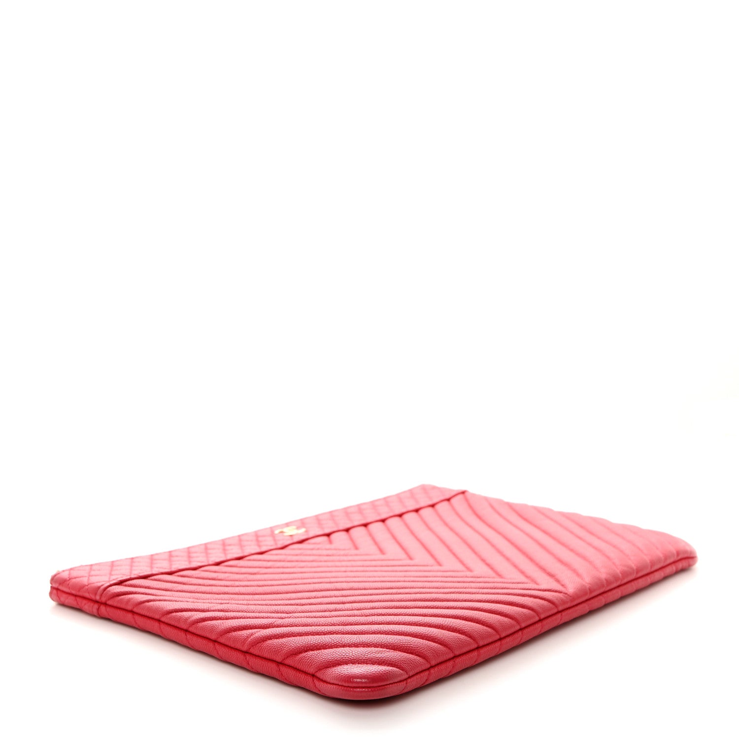 Chanel Caviar Chevron Quilted Large Cosmetic Case Red 4 of 8