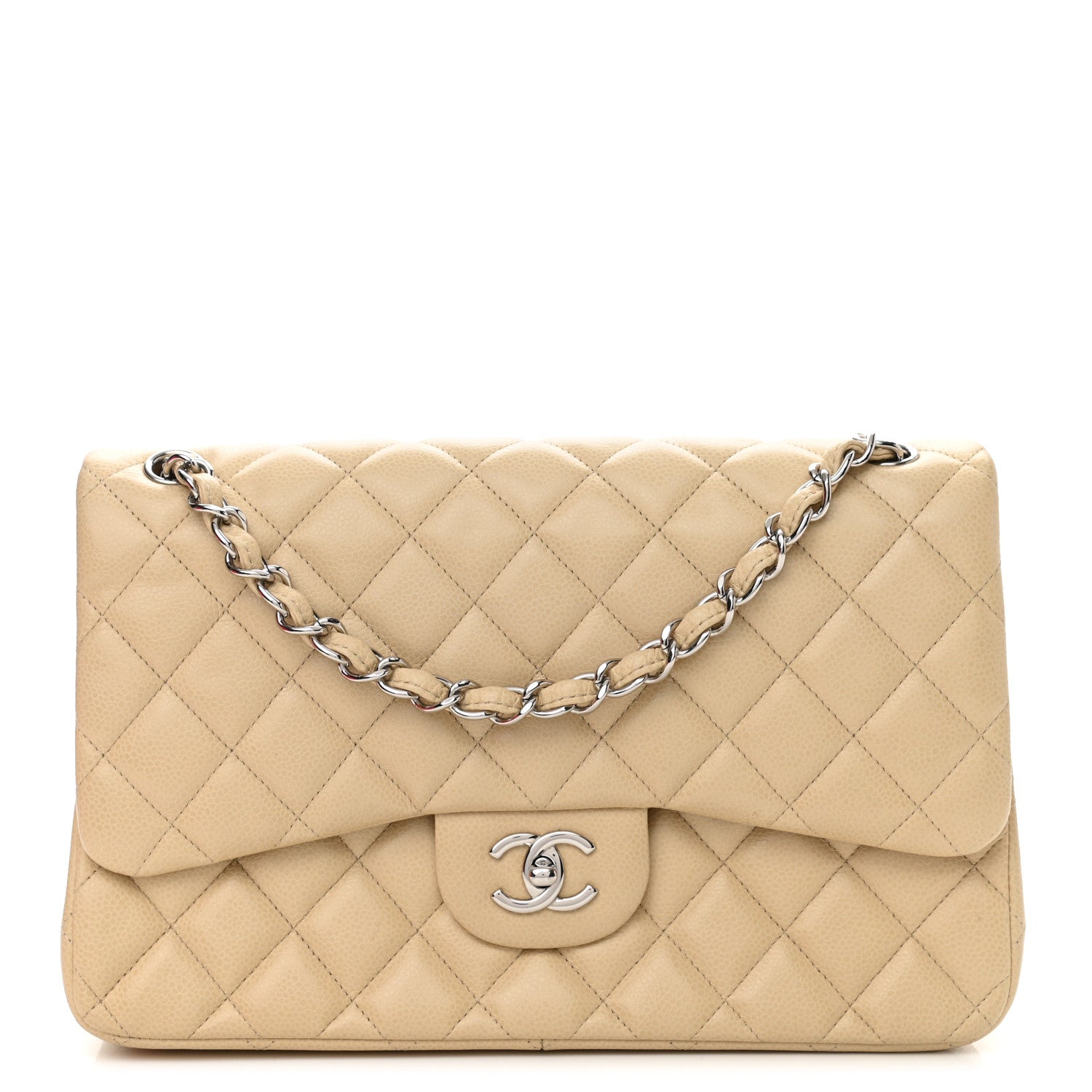Chanel Caviar Quilted Jumbo Double Flap Light Beige 1 of 14
