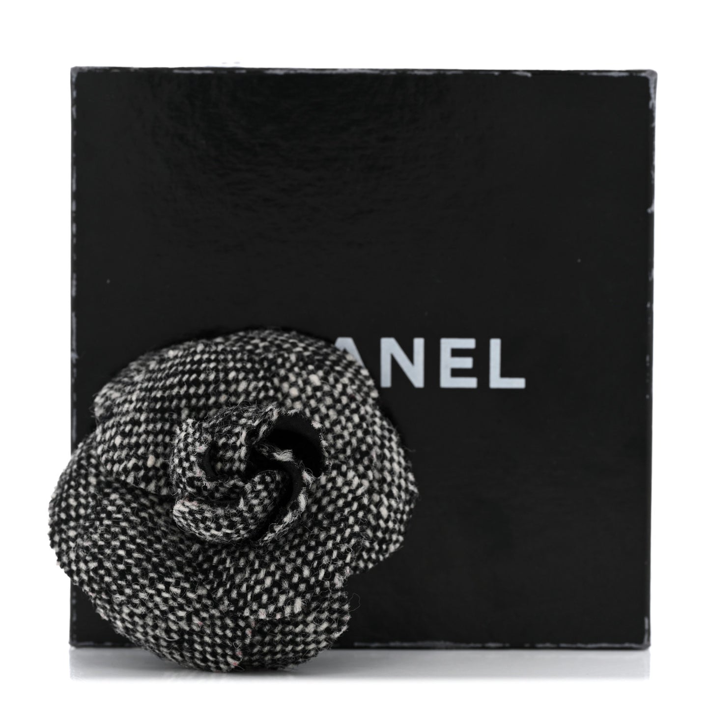 Tweed Camellia Pin Brooch Black