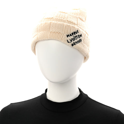 Wool Damier Snug Beanie Creme
