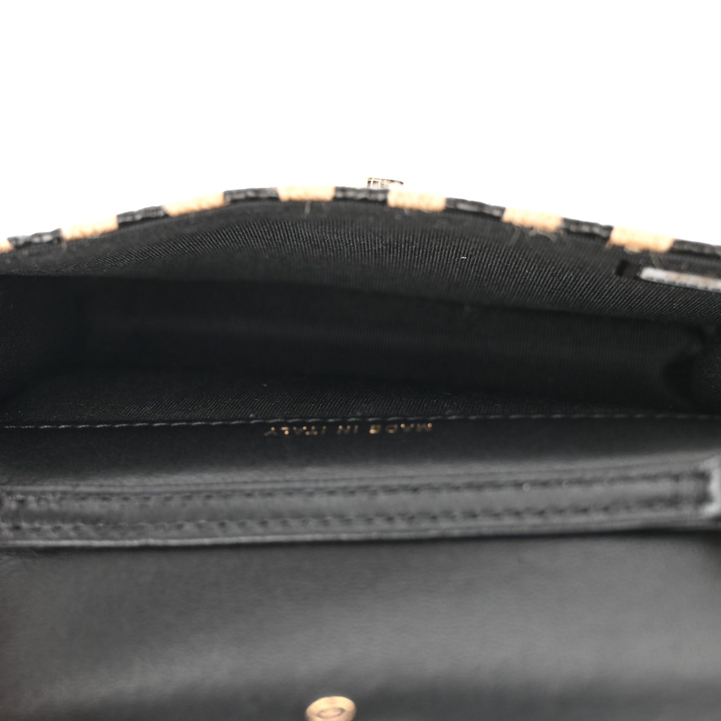 Raffia Jute Striped Belt Bag Black Beige