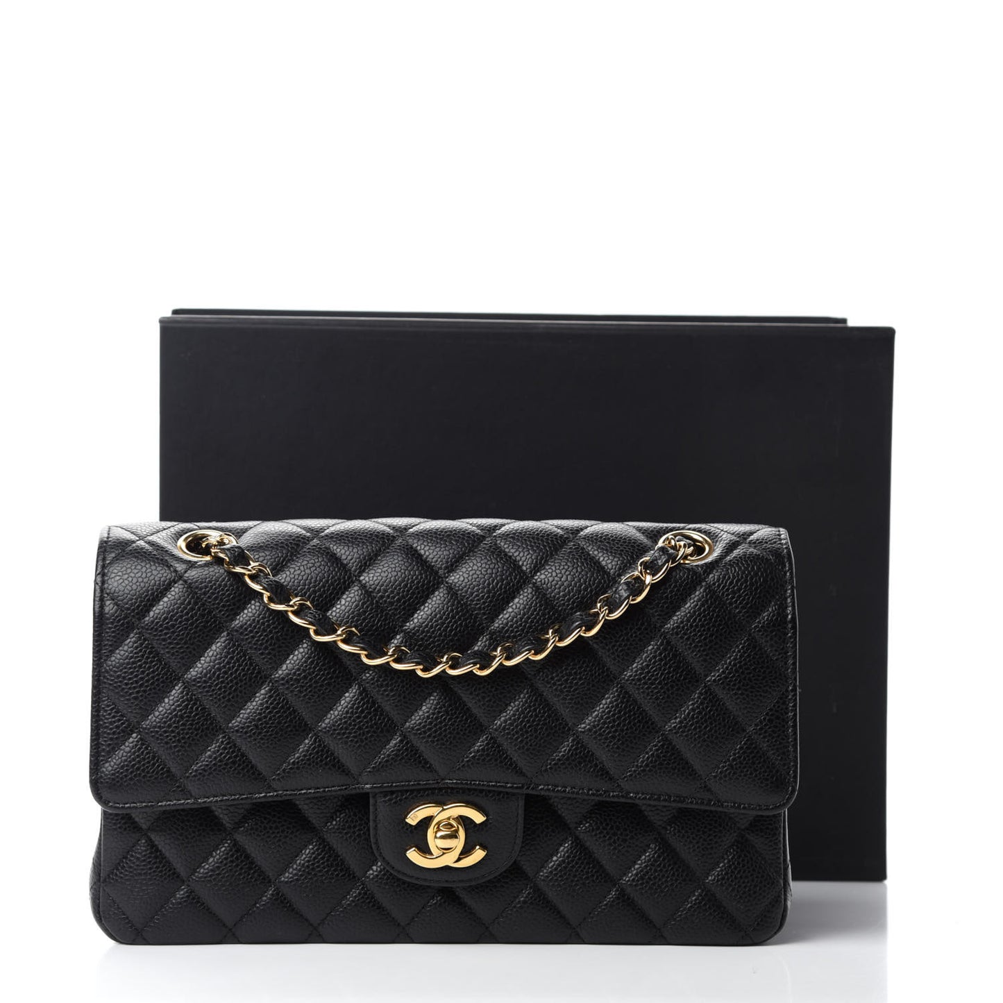 Caviar Quilted Medium Double Flap Black