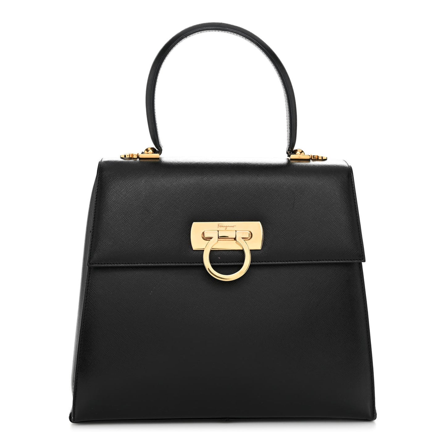 Hammered Calfskin Medium Iconic Top Handle Bag Black