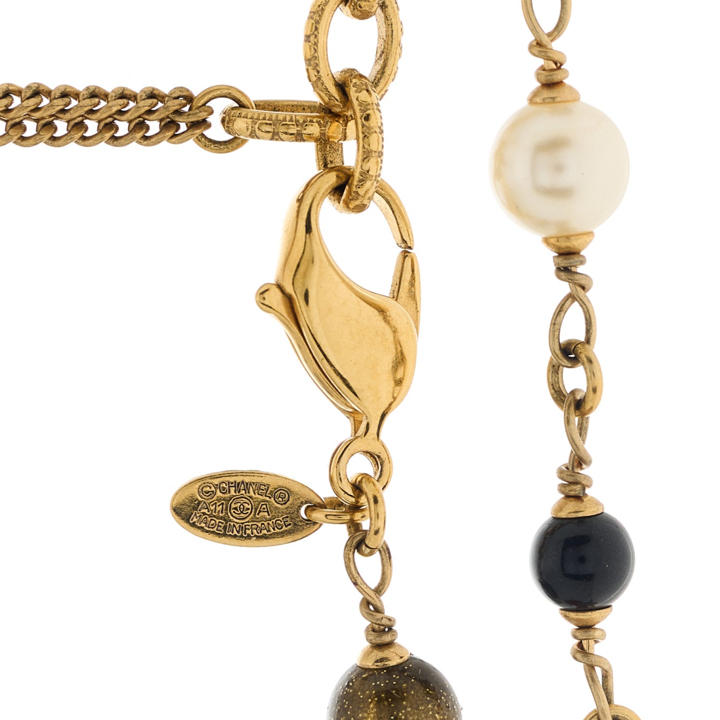Pearl Resin Beaded CC Long Necklace Gold Multicolor