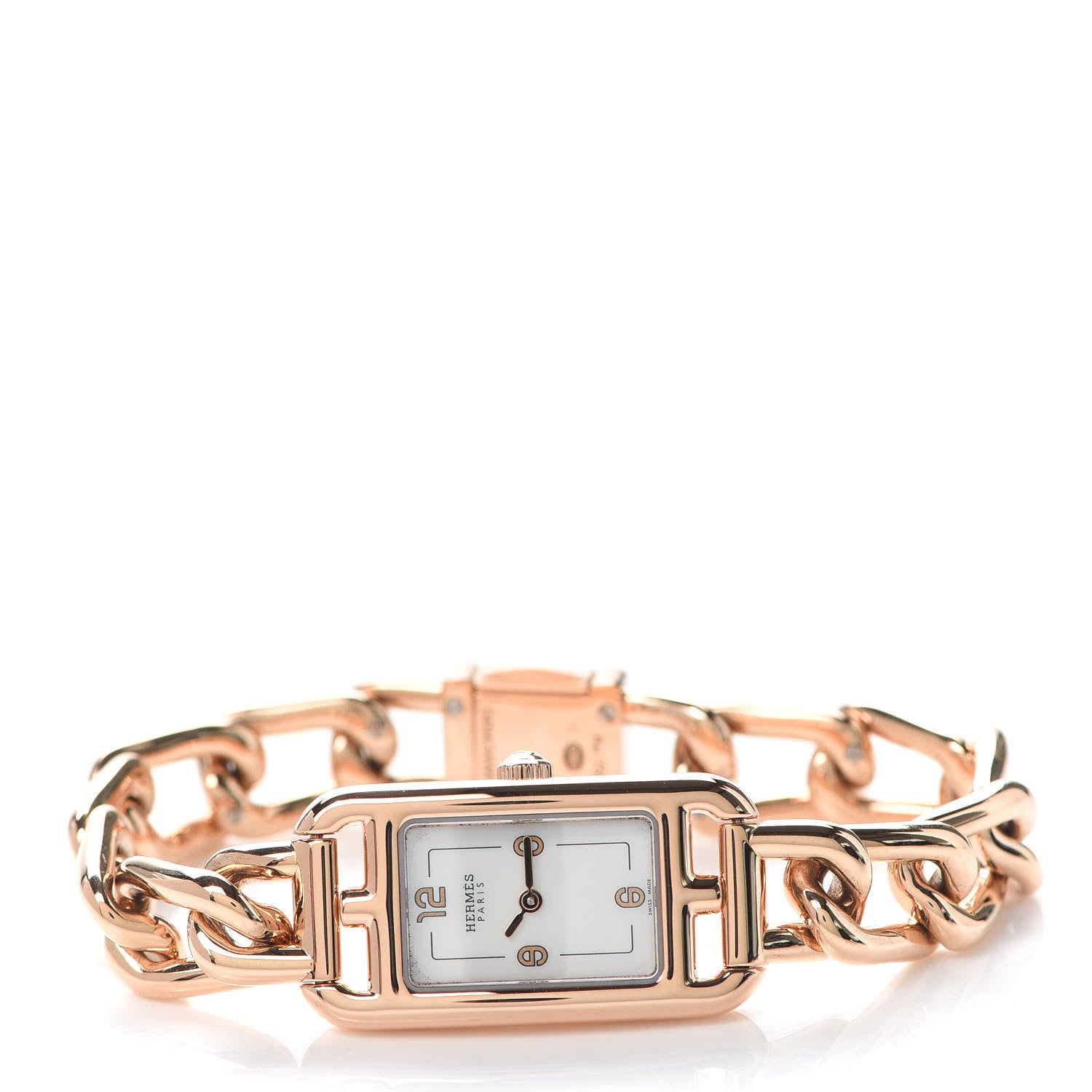 Hermes 18K Rose Gold Mother of Pearl 17mm Nantucket Quartz Watch 2 of 6