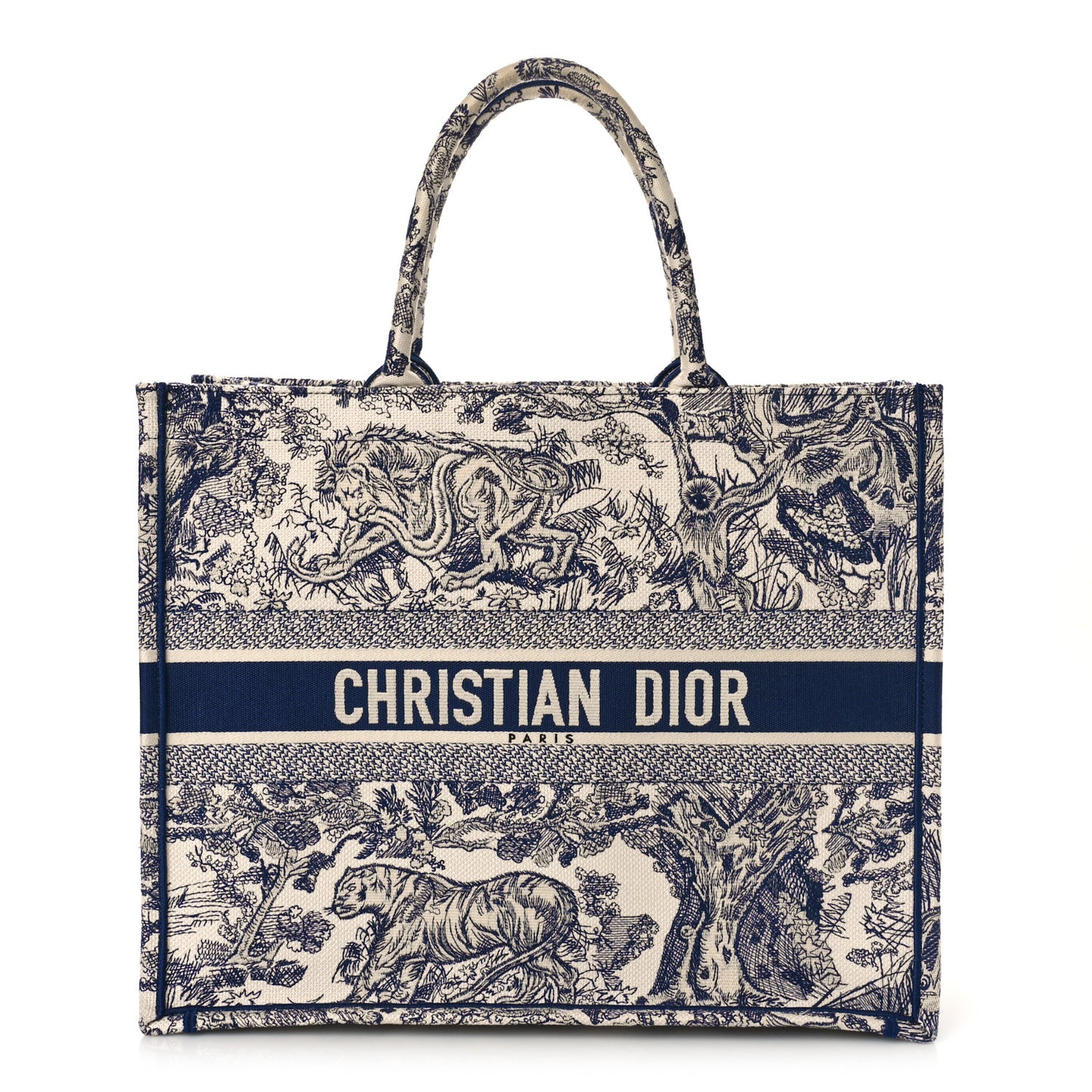 Canvas Embroidered Large Dioriviera Toile De Jouy Book Tote Blue