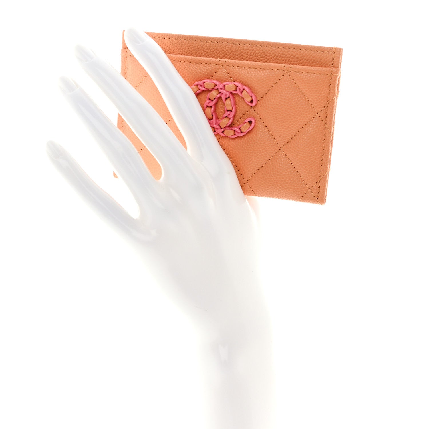 Chanel Caviar Flashy CC Quilted Card Holder Orange Pink 2 of 9