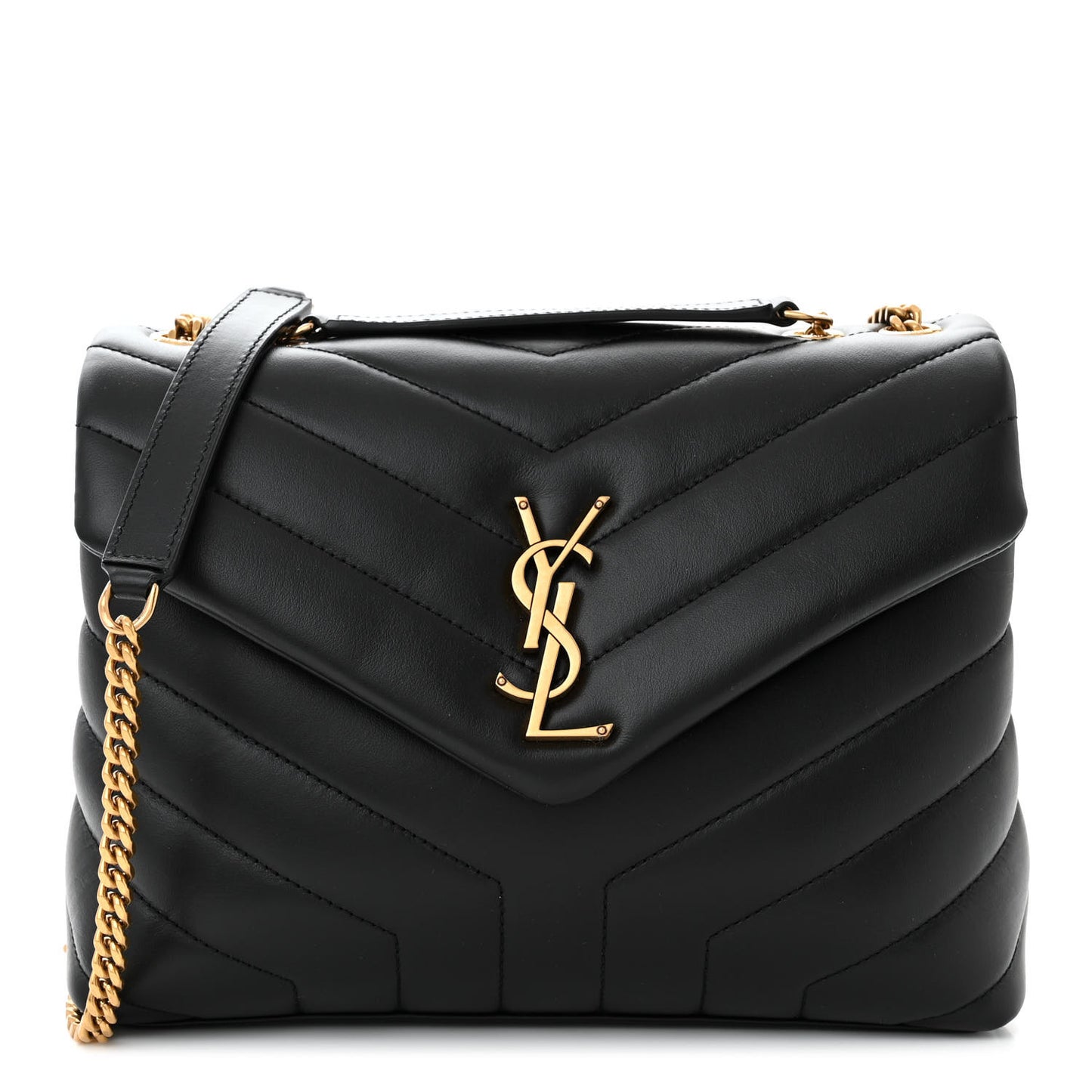 Calfskin Y Quilted Monogram Small Loulou Chain Satchel Black