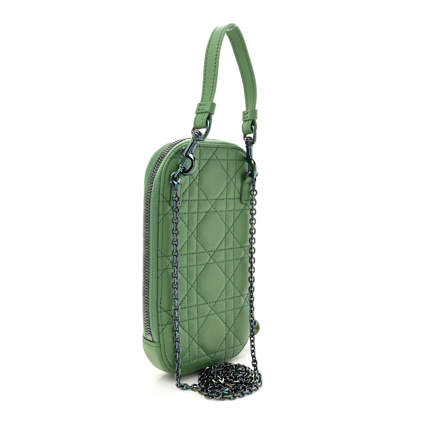 Lambskin Cannage Lady Dior Phone Holder Green