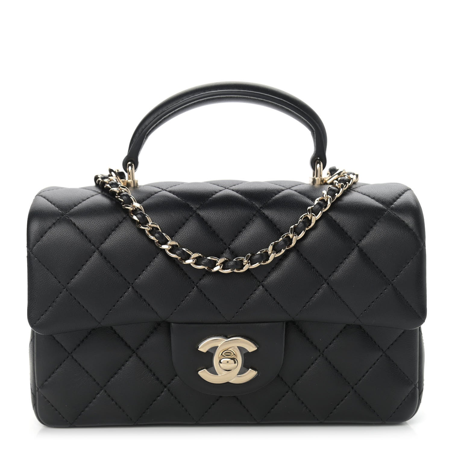 Chanel Lambskin Quilted Mini Top Handle Rectangular Flap Black 1 of 9
