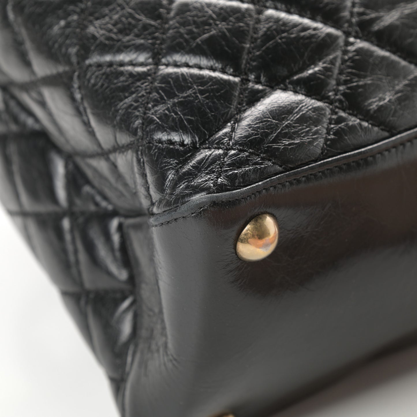 Glazed Calfskin Quilted Large Boy Tote Black